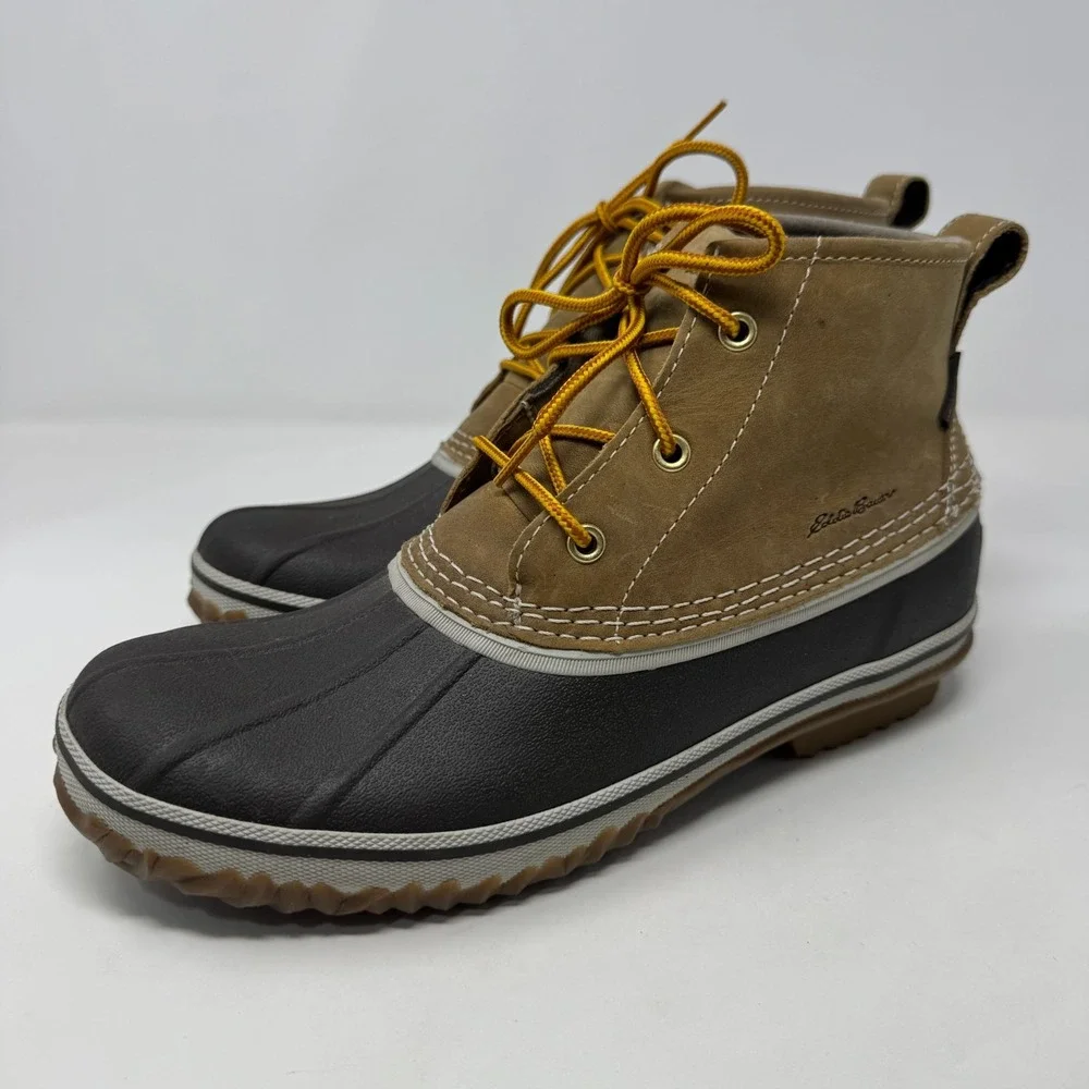 Eddie Bauer Hunt Pac Duck Boots Brown Leather Waterproof Rubber Ankle Women's 10
